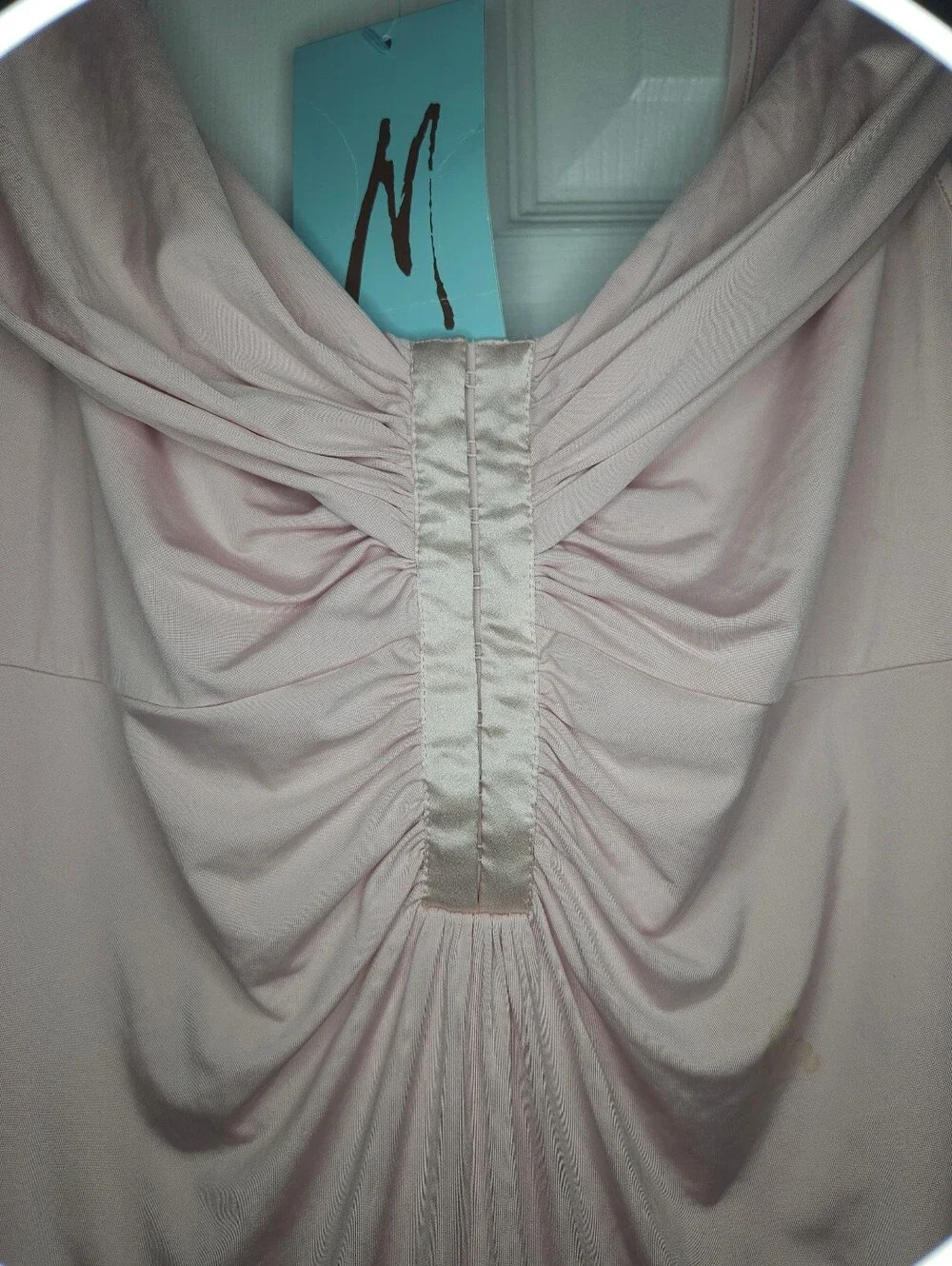 NWT. Marciano Pale Pink Ruched Neck Sleeveless Dress. Size L. - Picture 2 of 7